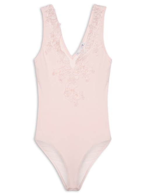 Body Feminino Com Aplicação Em Renda - Rosa