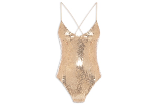 Body Feminino Com Decote Profundo Em Paetê - Dourado