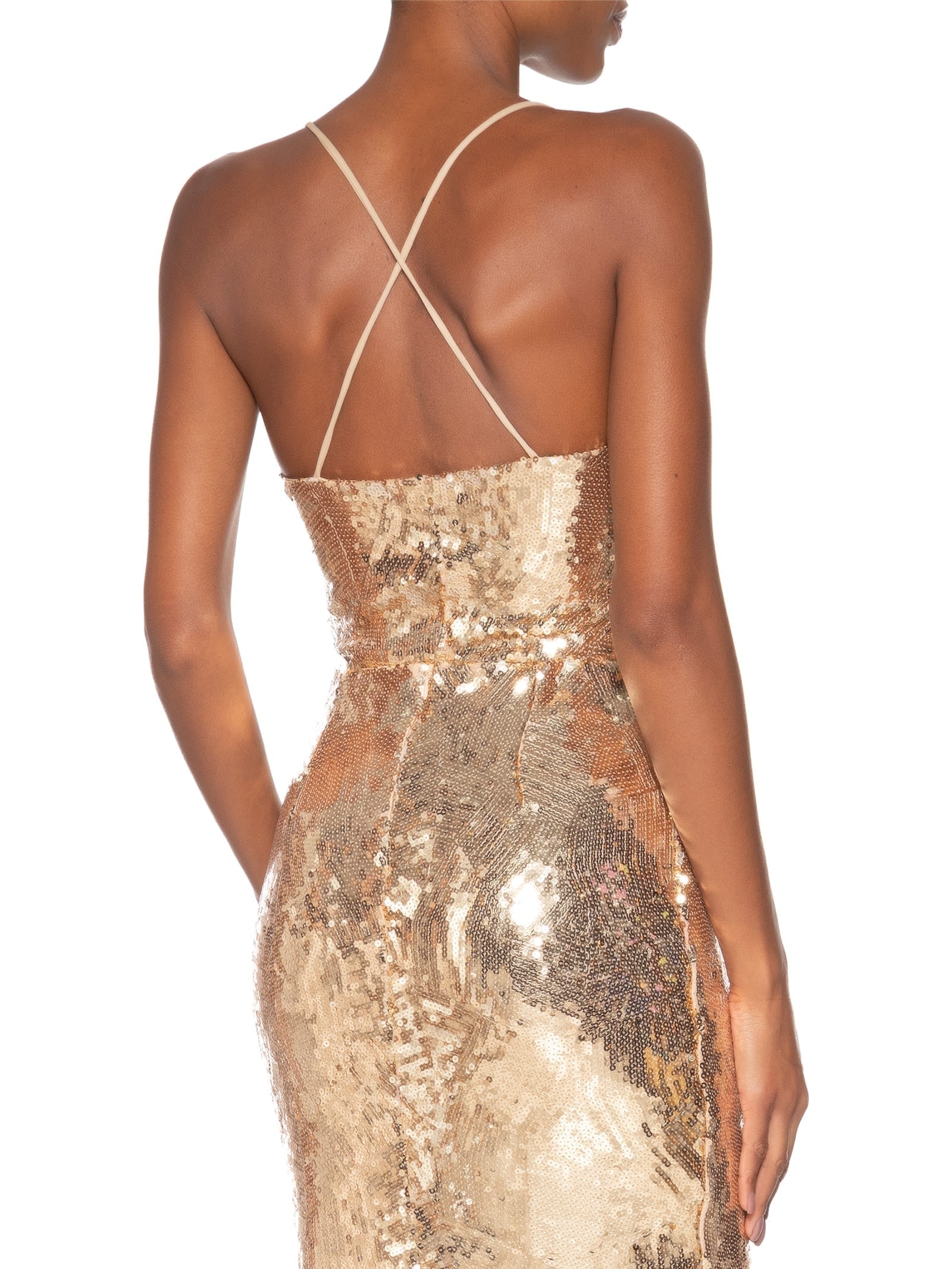 Body Feminino Com Decote Profundo Em Paetê Dourado '2Essential