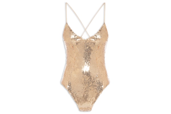 Body Feminino Com Decote Profundo Em Paetê - Dourado