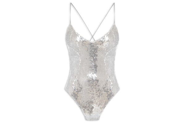 Body Feminino Com Decote Profundo Em Paetê - Prateado