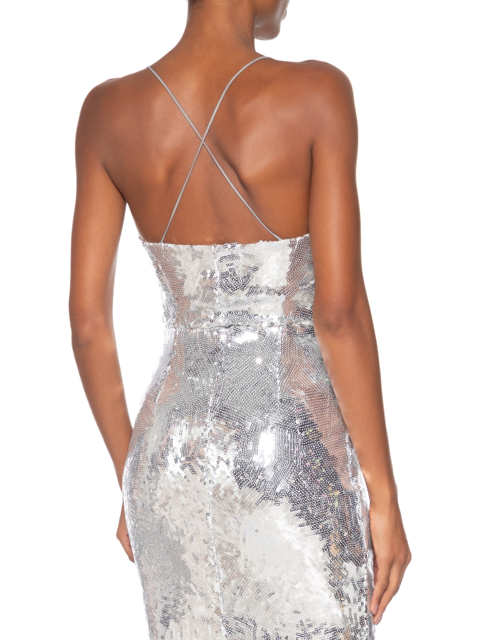 Body Feminino Com Decote Profundo Em Paetê Prateado '2Essential