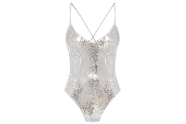 Body Feminino Com Decote Profundo Em Paetê - Prateado