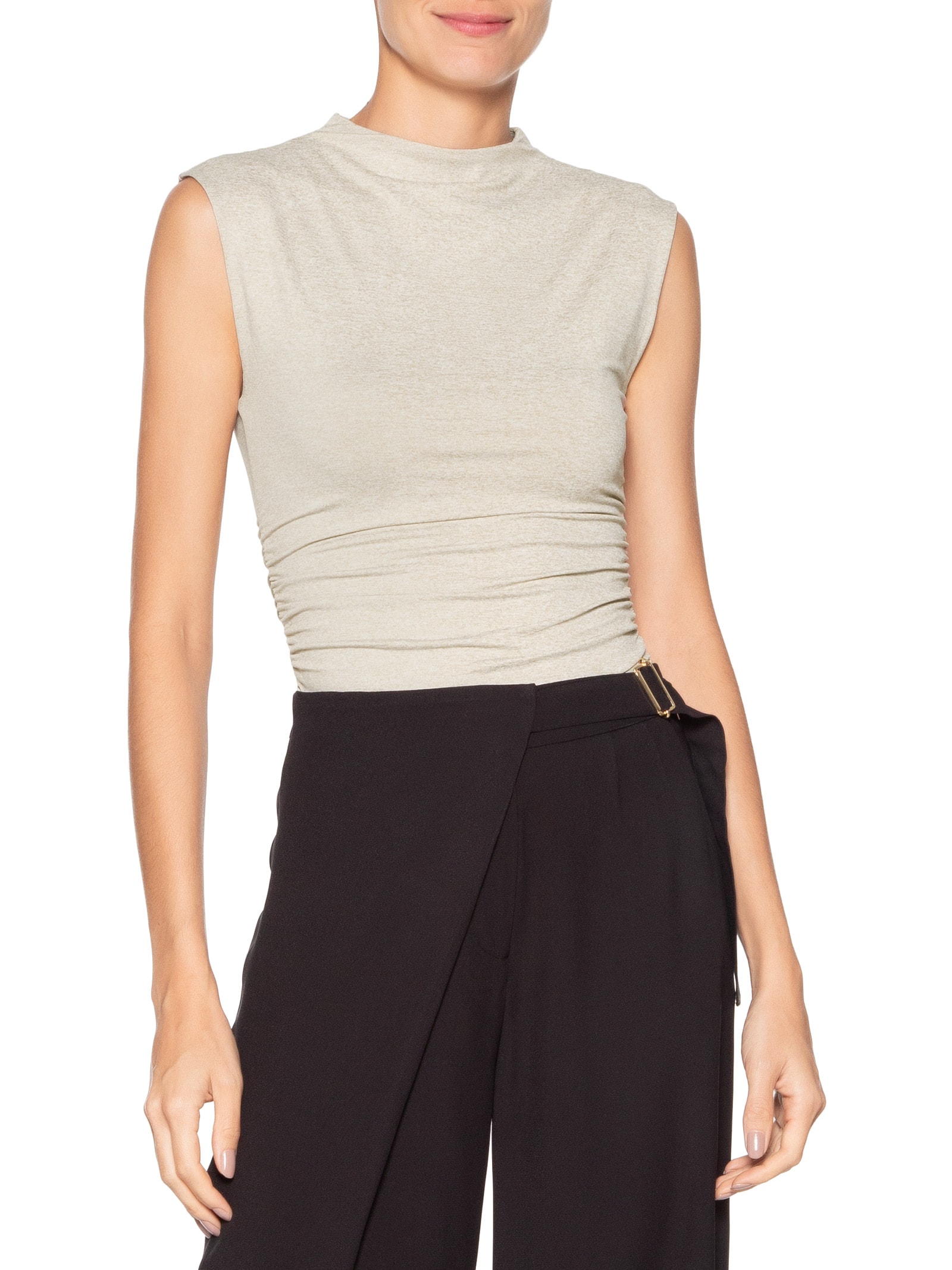 Body Feminino Com Drapeados Bege '2Essential