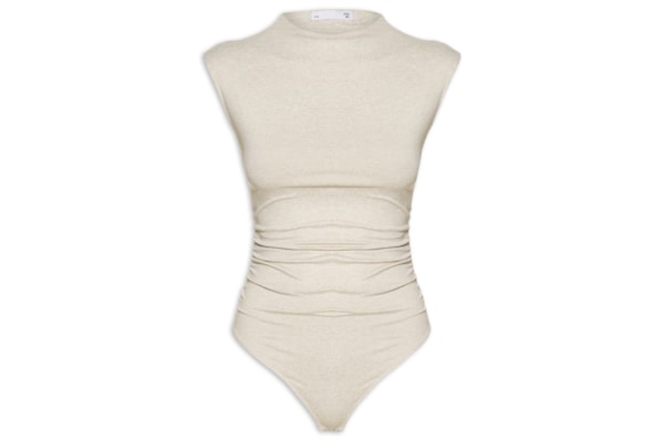 Body Feminino Com Drapeados - Bege