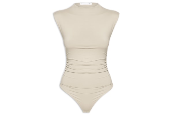 Body Feminino Com Drapeados - Bege