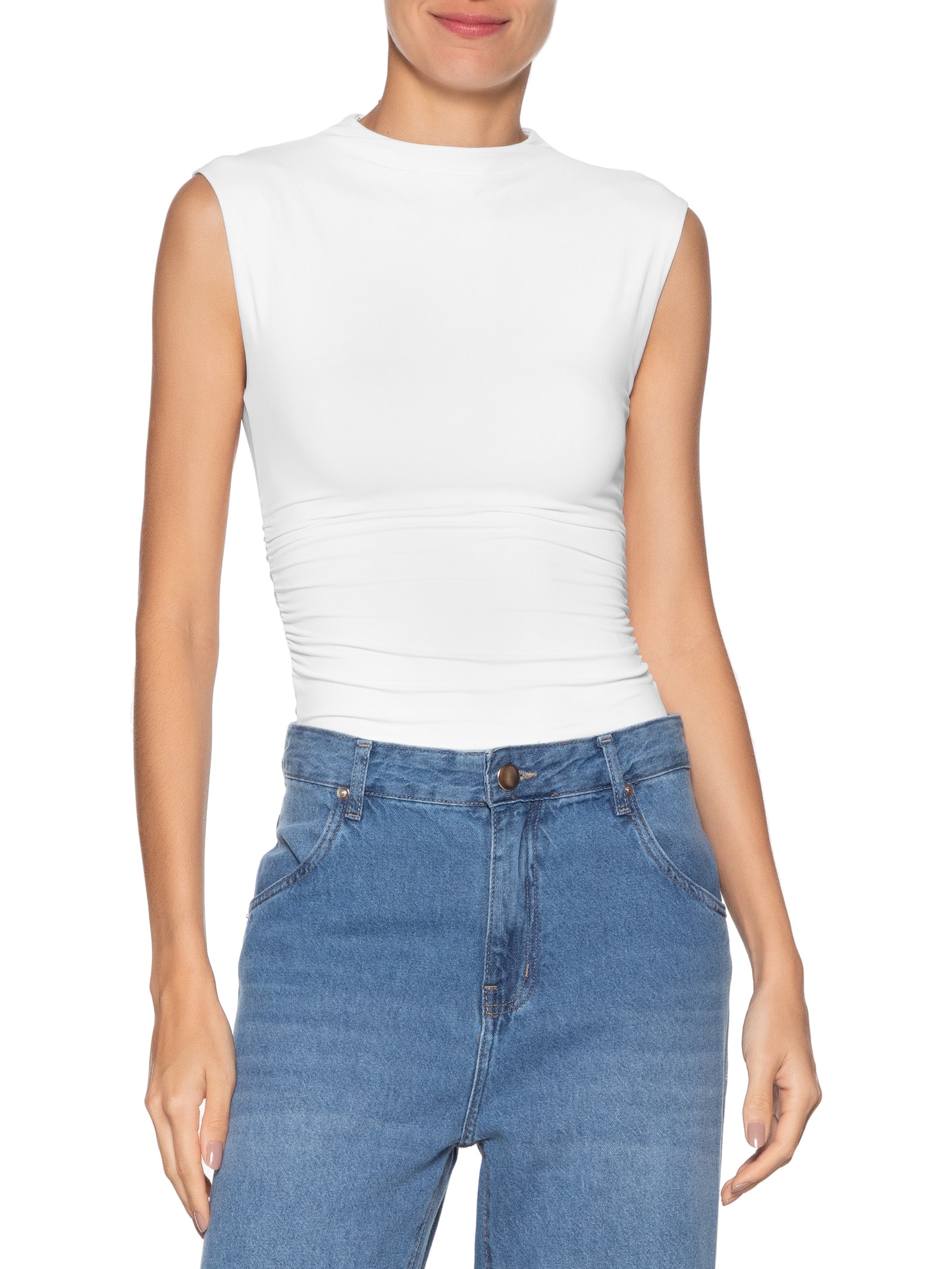 Body Feminino Com Drapeados Branco '2Essential