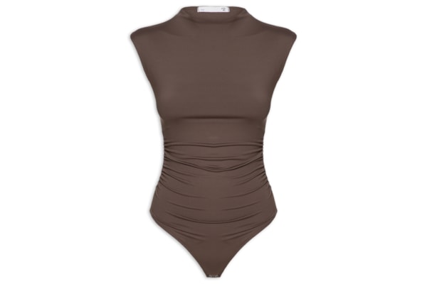 Body Feminino Com Drapeados - Marrom