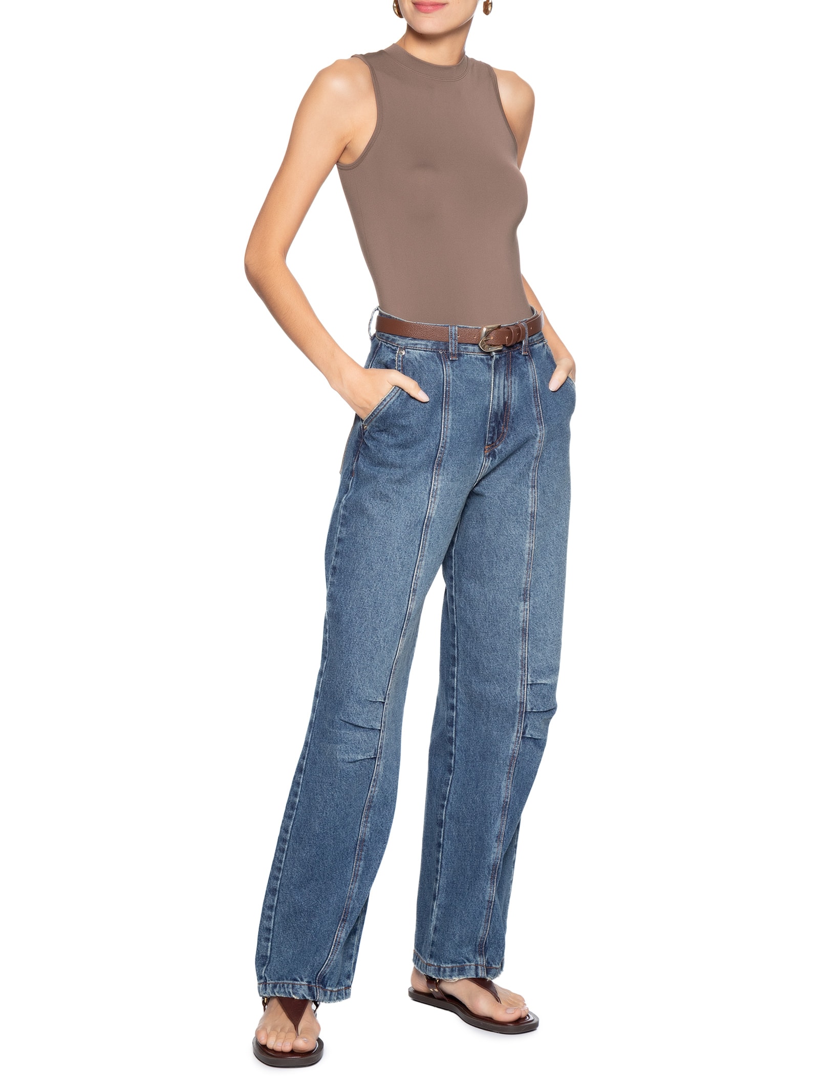 Body Feminino Comfy Em Malha Marrom Basiq