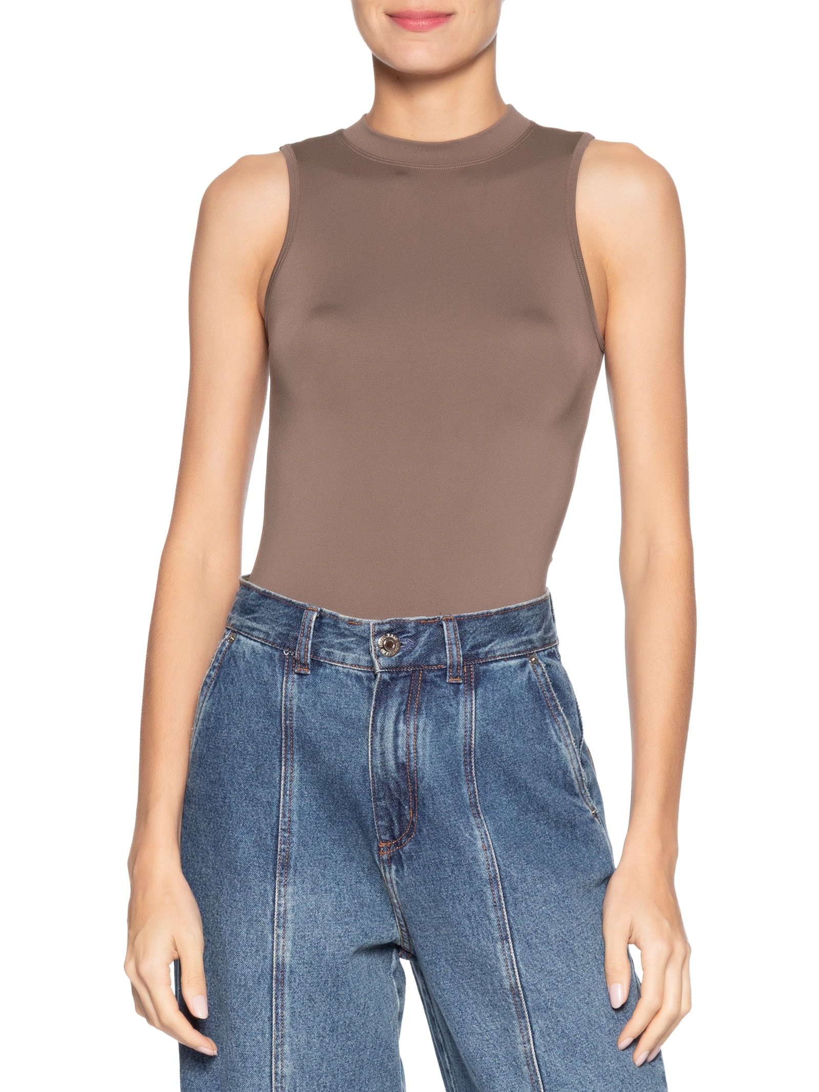 Body Feminino Comfy Em Malha Marrom Basiq