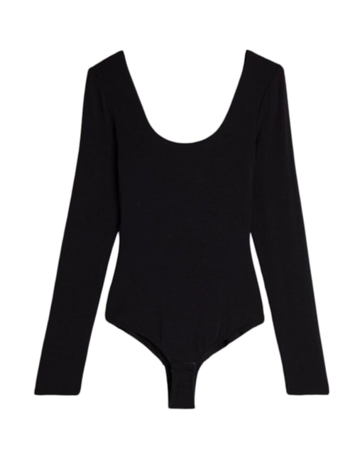 Body Feminino De Manga Comprida De Modal Com Decote Redondo – Preto