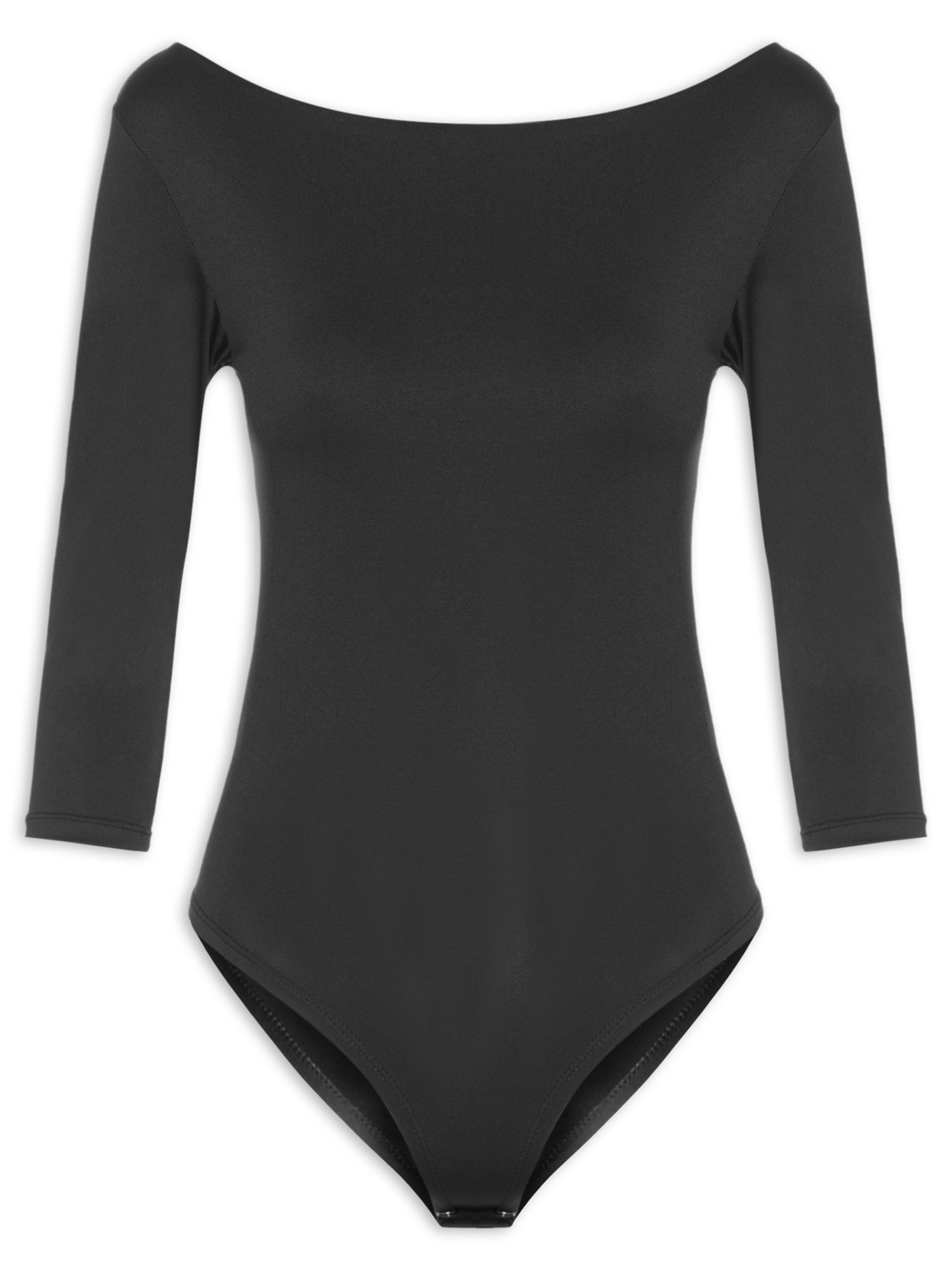 Body Feminino Decote Canoa Manga Três Quartos Preto Basiq