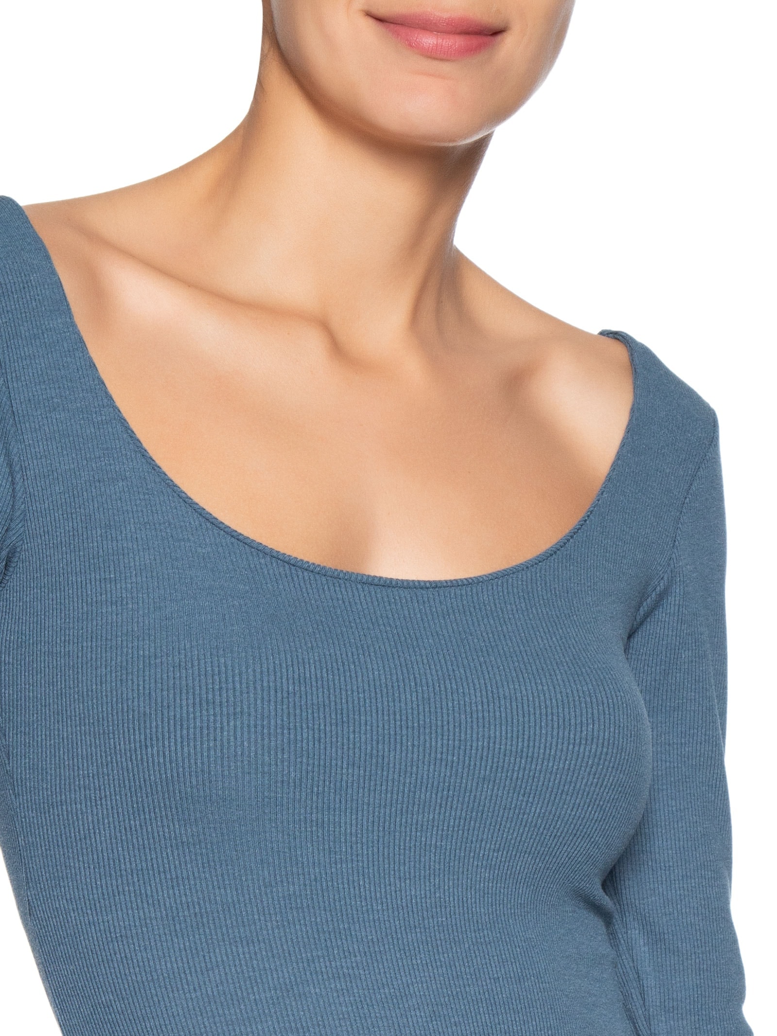 Body Feminino Decote Em U Azul Basiq