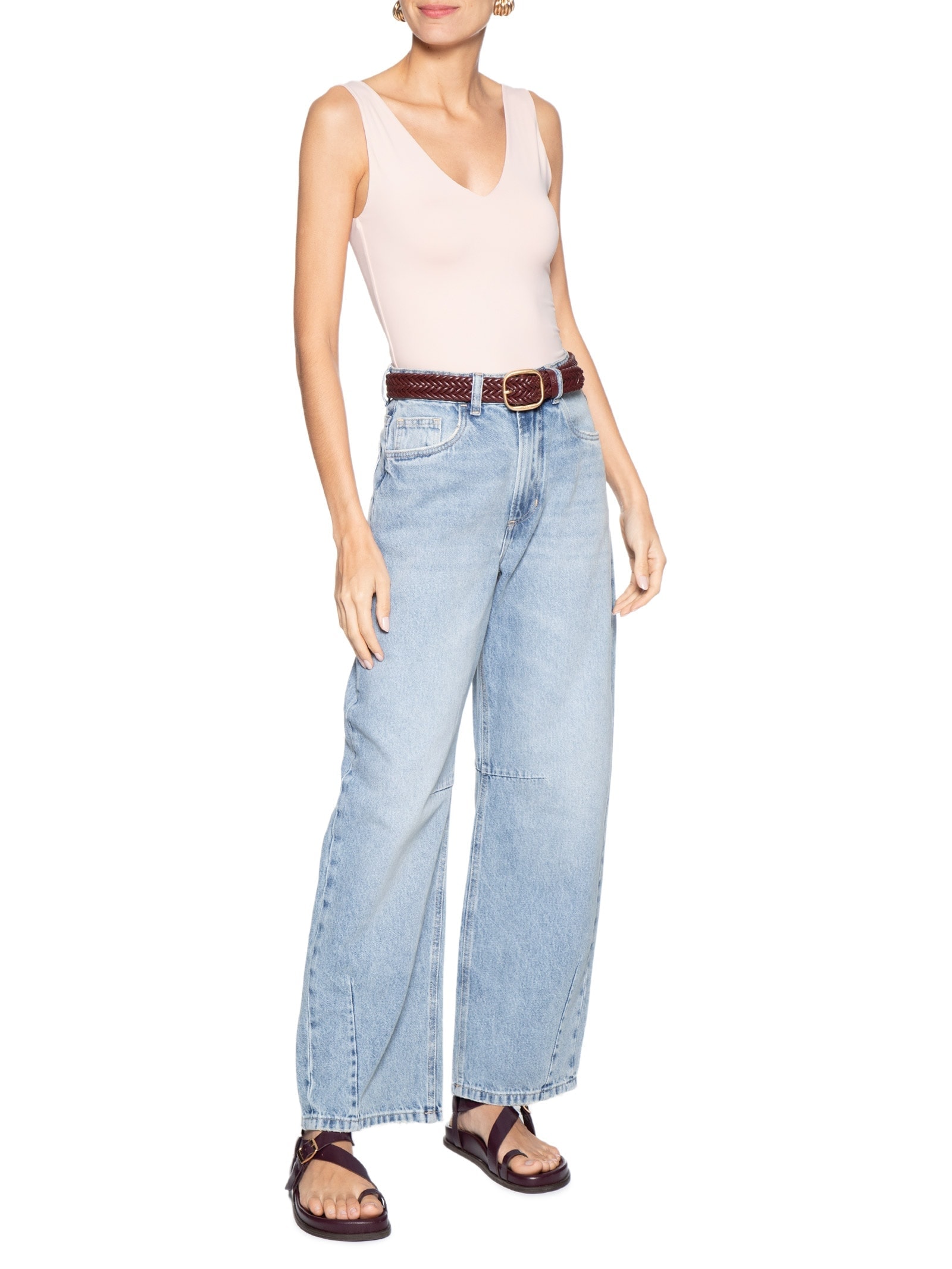 Body Feminino Decote em U Bege Basiq