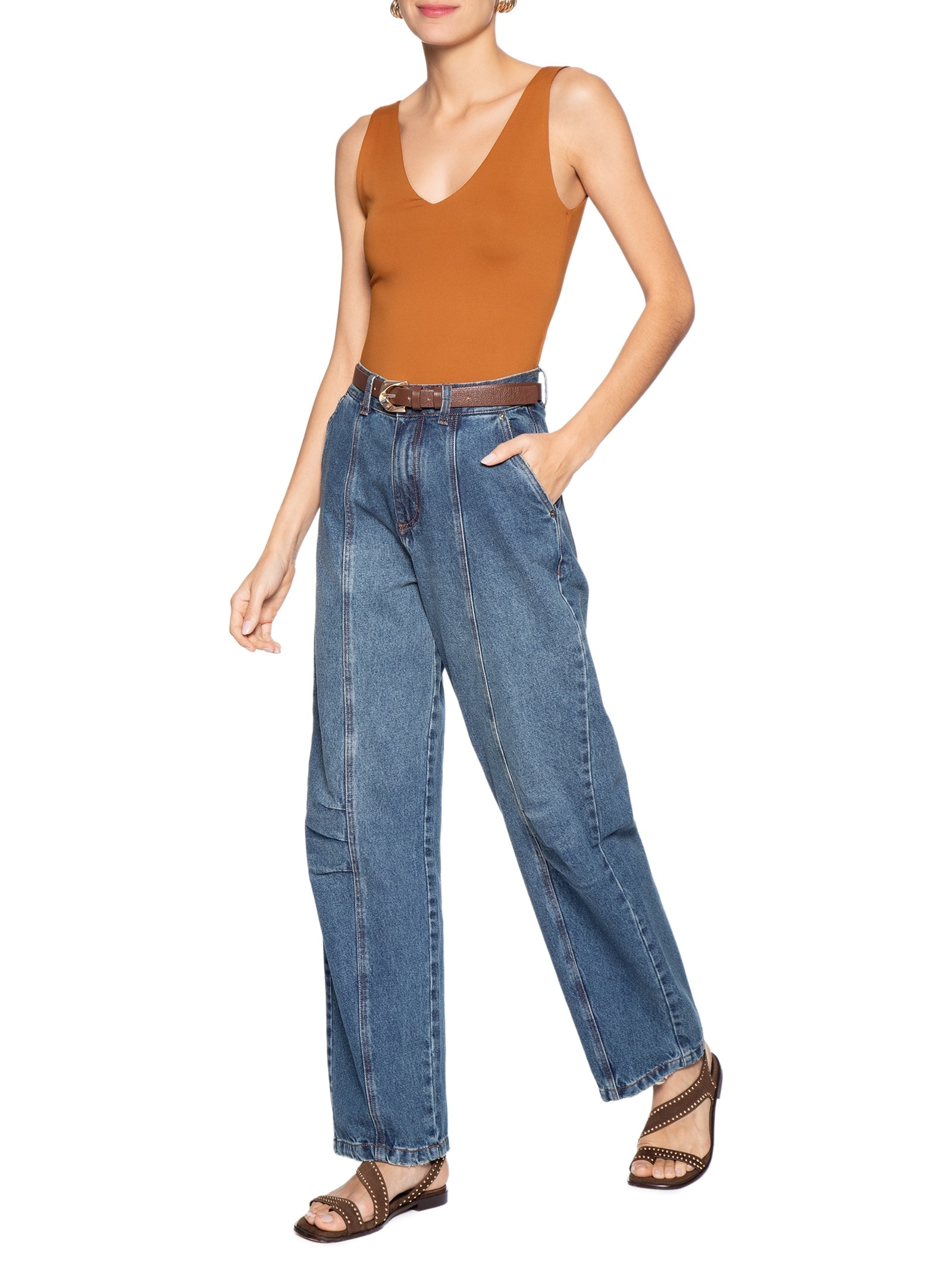 Body Feminino Decote em U Marrom Basiq