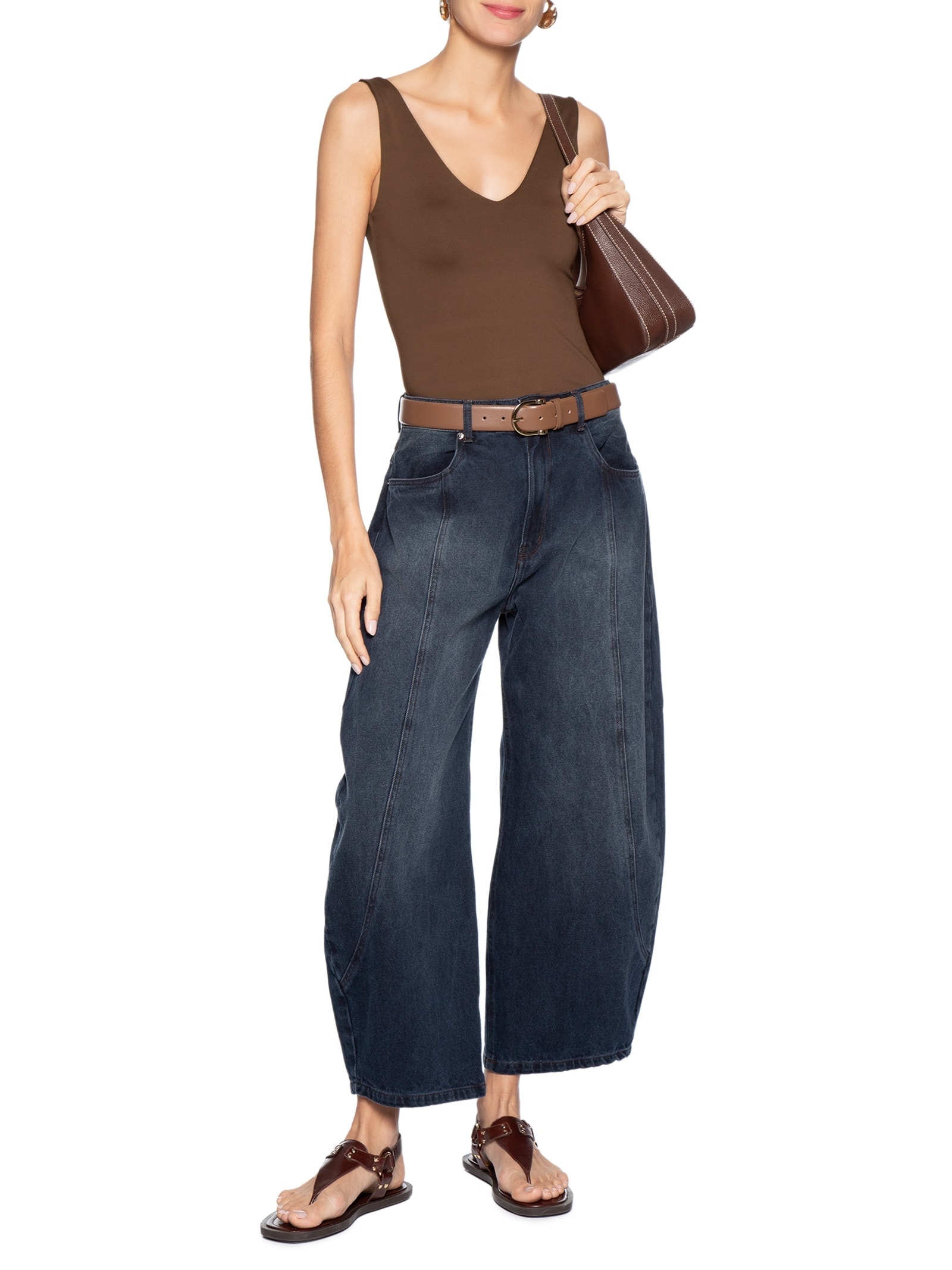 Body Feminino Decote em U Marrom Basiq