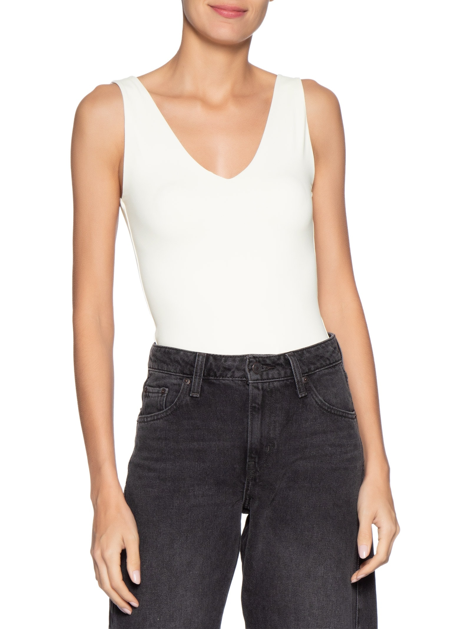 Body Feminino Decote em U Off White Basiq