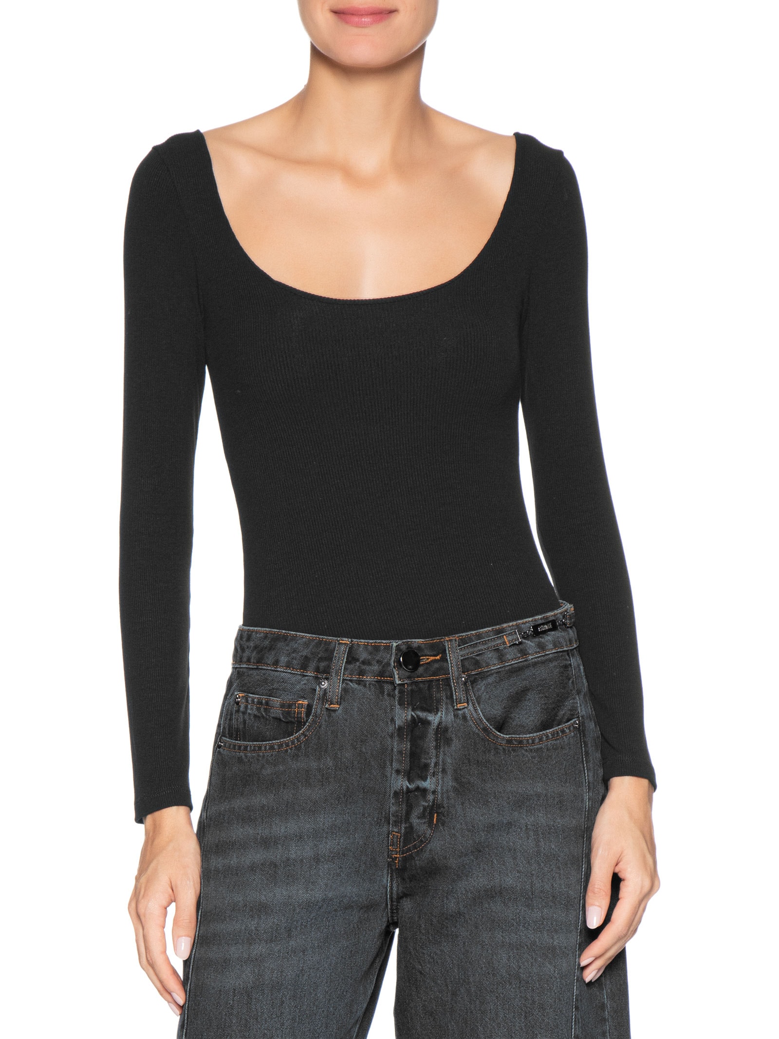 Body Feminino Decote Em U Preto Basiq