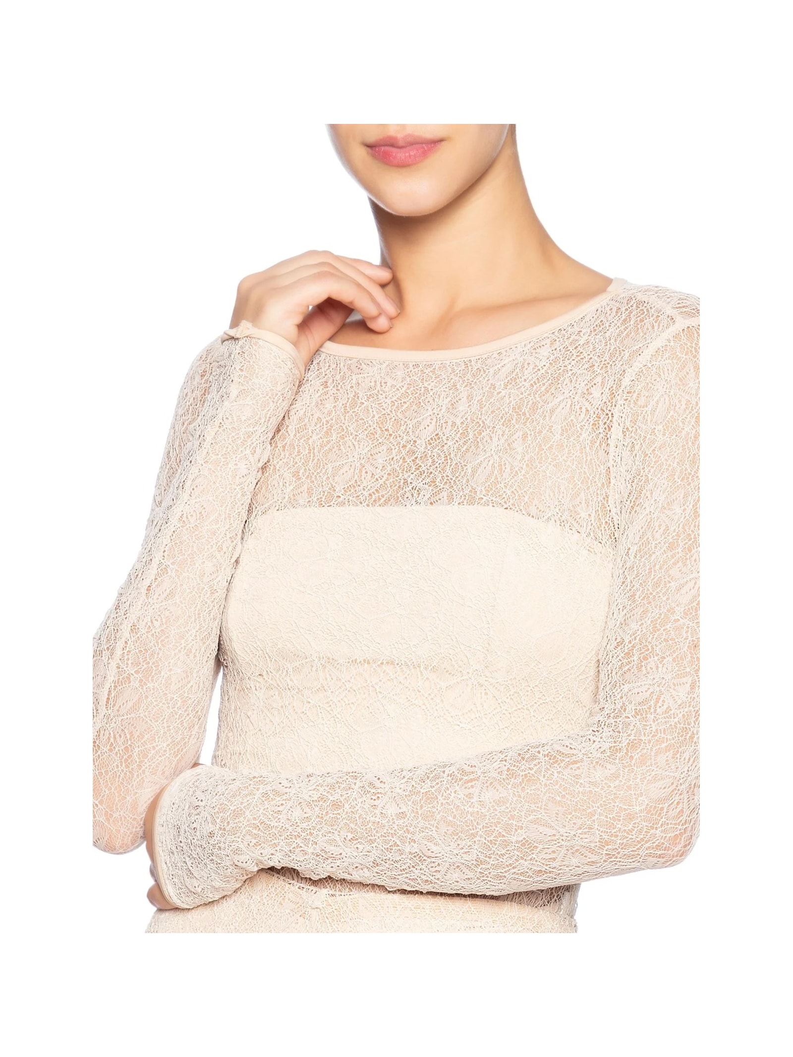 Body Feminino Decote Redondo Em Renda Bege '2Essential
