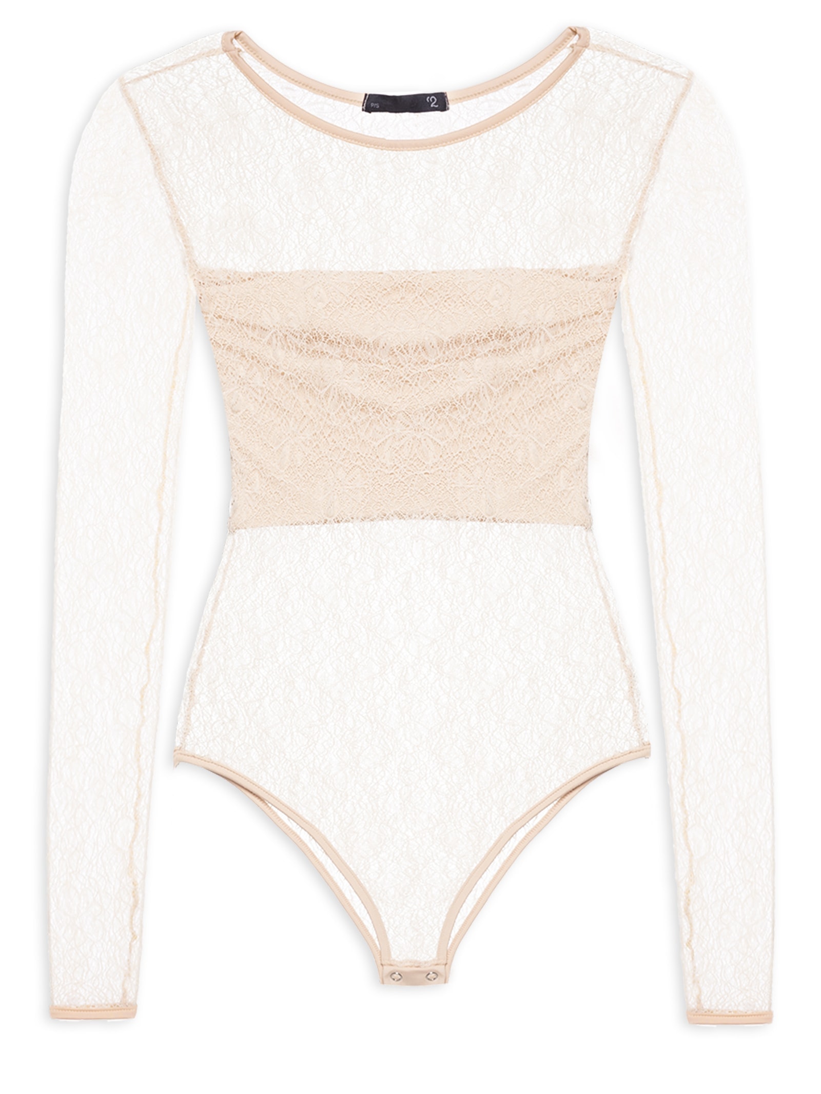 Body Feminino Decote Redondo Em Renda Bege '2Essential