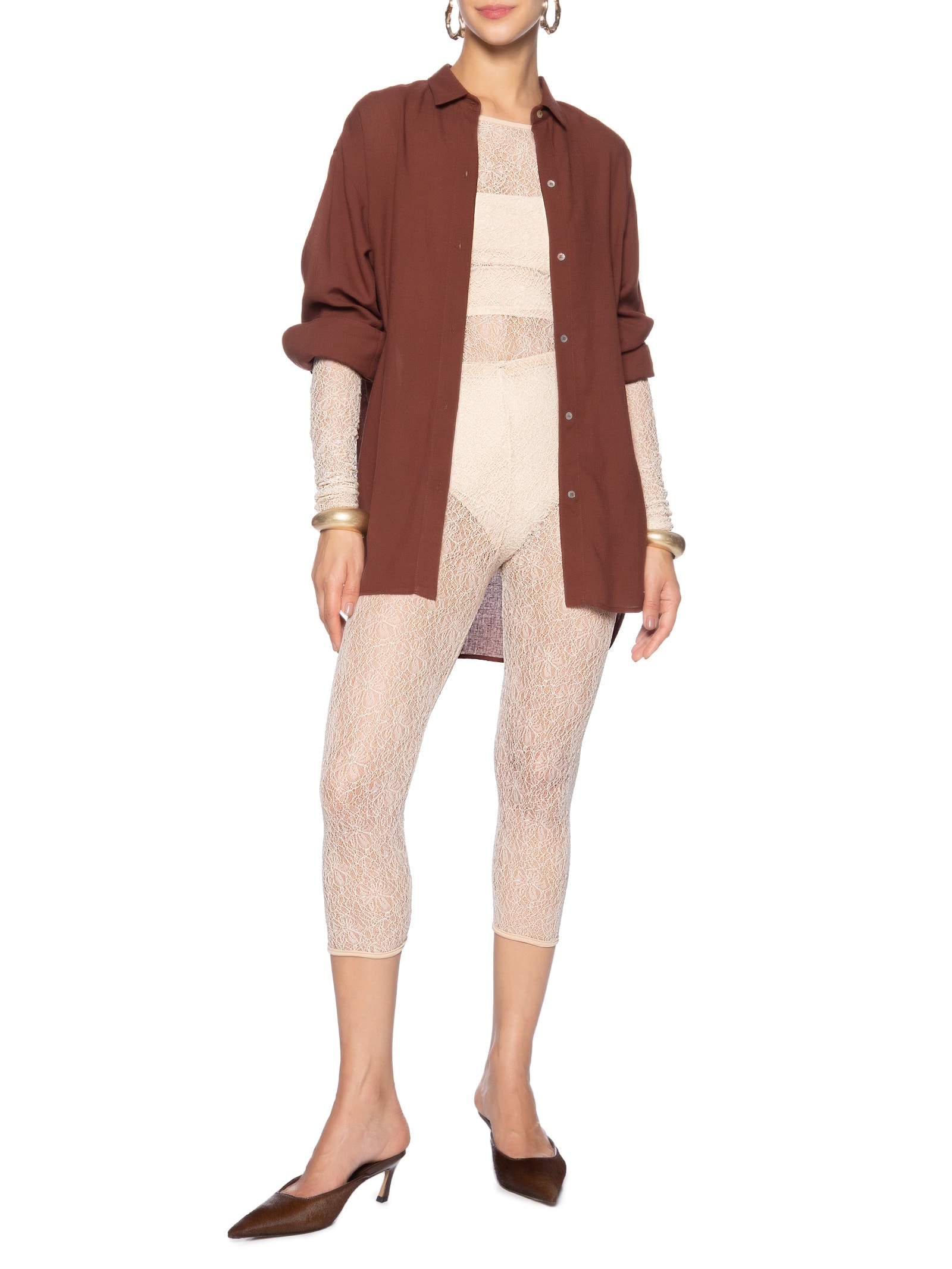 Body Feminino Decote Redondo Em Renda Bege '2Essential