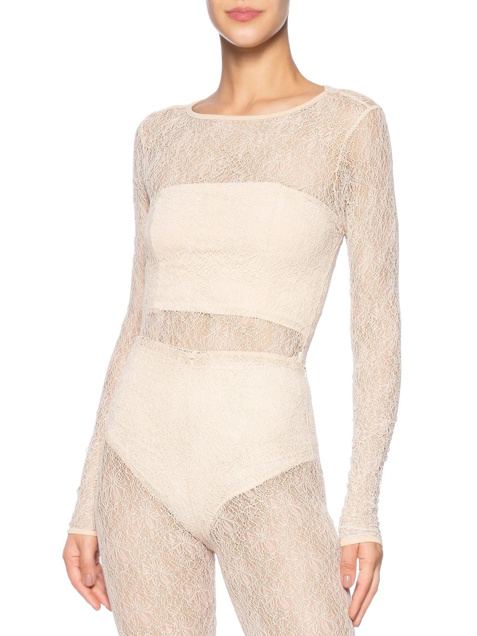 Body Feminino Decote Redondo Em Renda Bege '2Essential