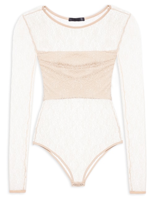 Body Feminino Decote Redondo Em Renda – Bege