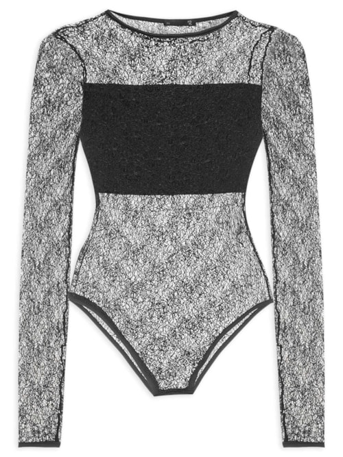 Body Feminino Decote Redondo Em Renda – Preto