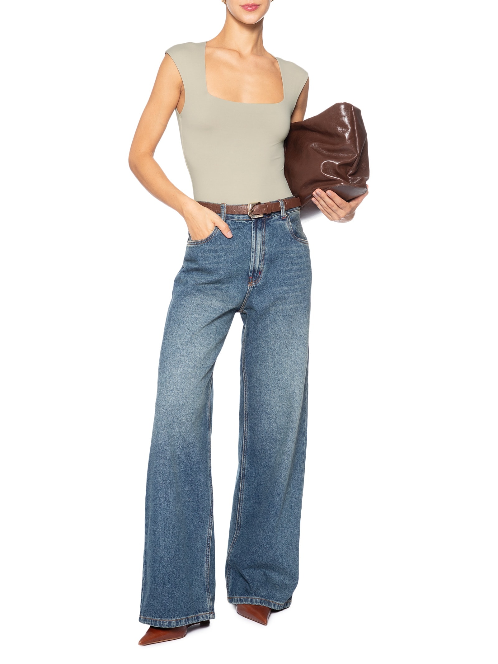 Body Feminino Decote Reto Bege '2Essential