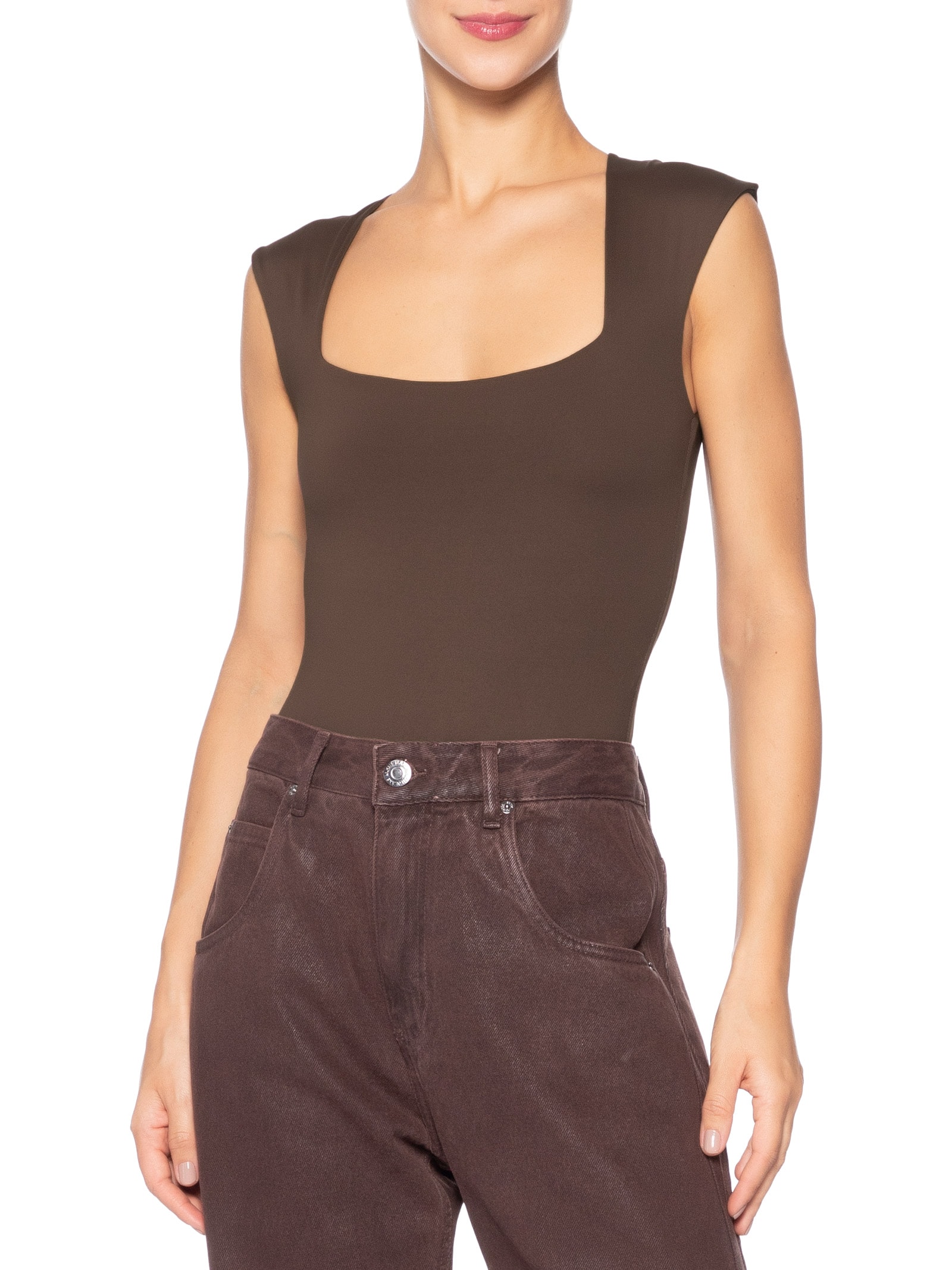 Body Feminino Decote Reto Marrom '2Essential