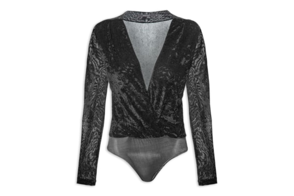 Body Feminino Decote V Tule - Preto