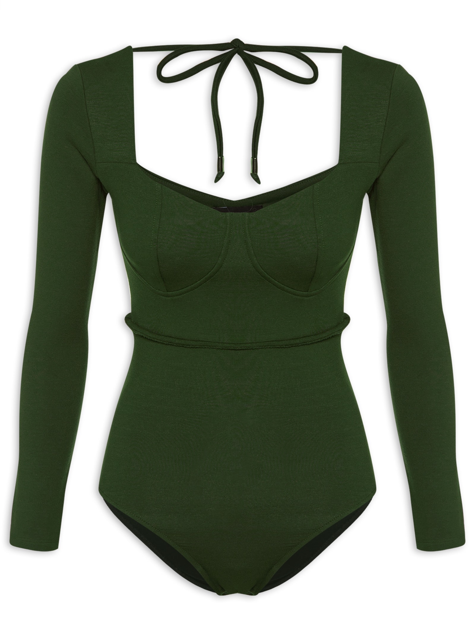 Body Feminino Em Decote Princesa Em Malha Verde '2Essential