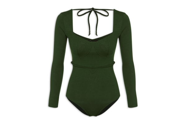 Body Feminino Em Decote Princesa Em Malha - Verde