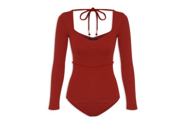 Body Feminino Em Decote Princesa Em Malha - Vermelho