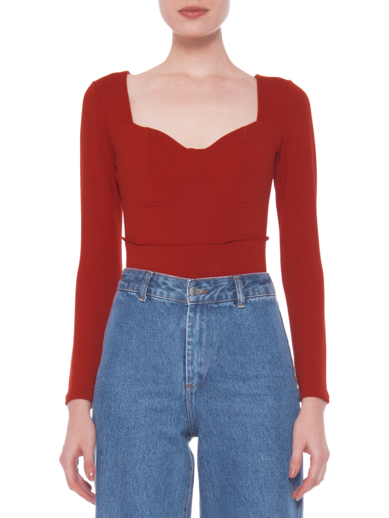 Body Feminino Em Decote Princesa Em Malha Vermelho '2Essential