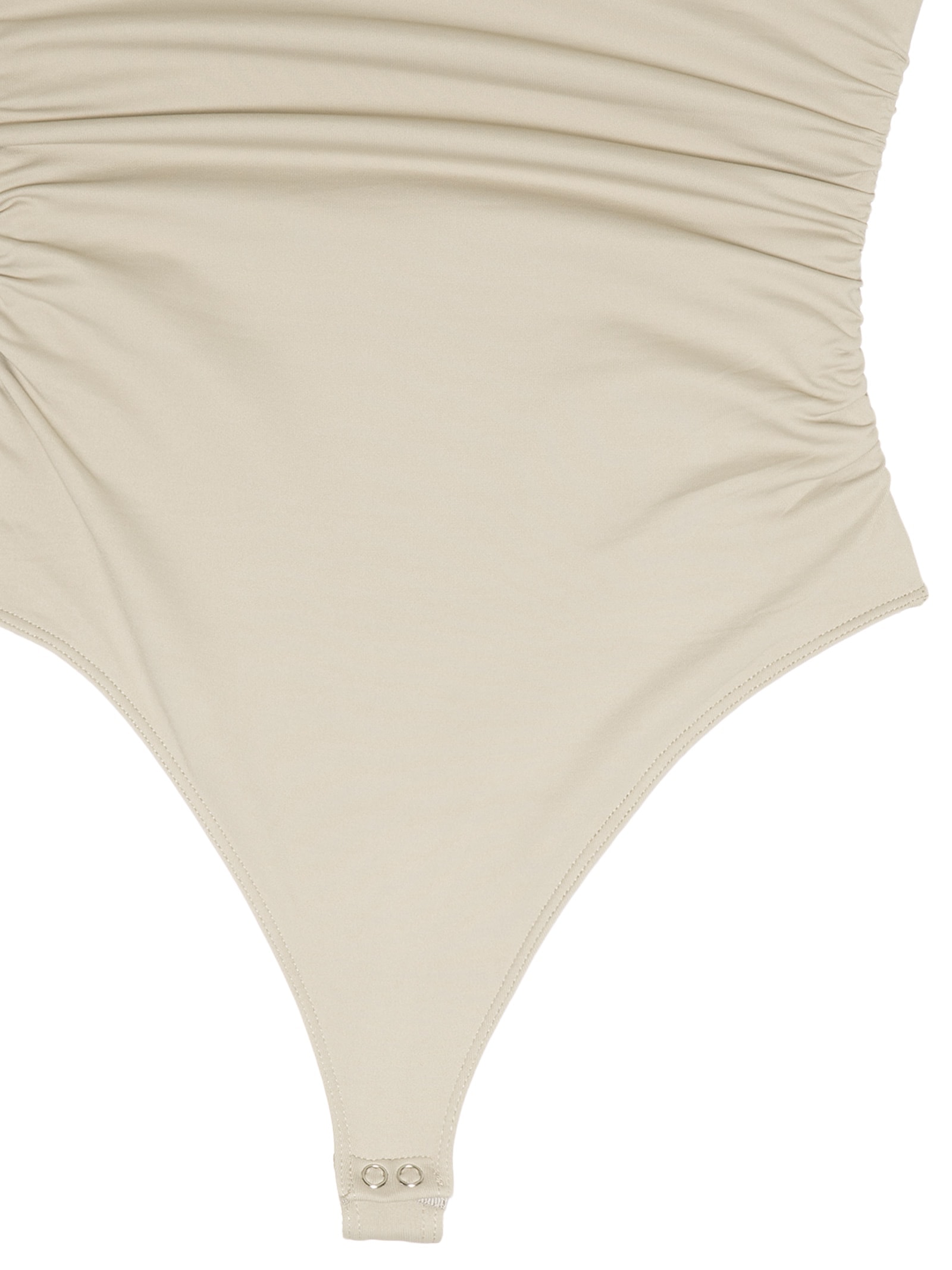 Body Feminino Em Malha Com Drapeados Laterais Bege Market 33