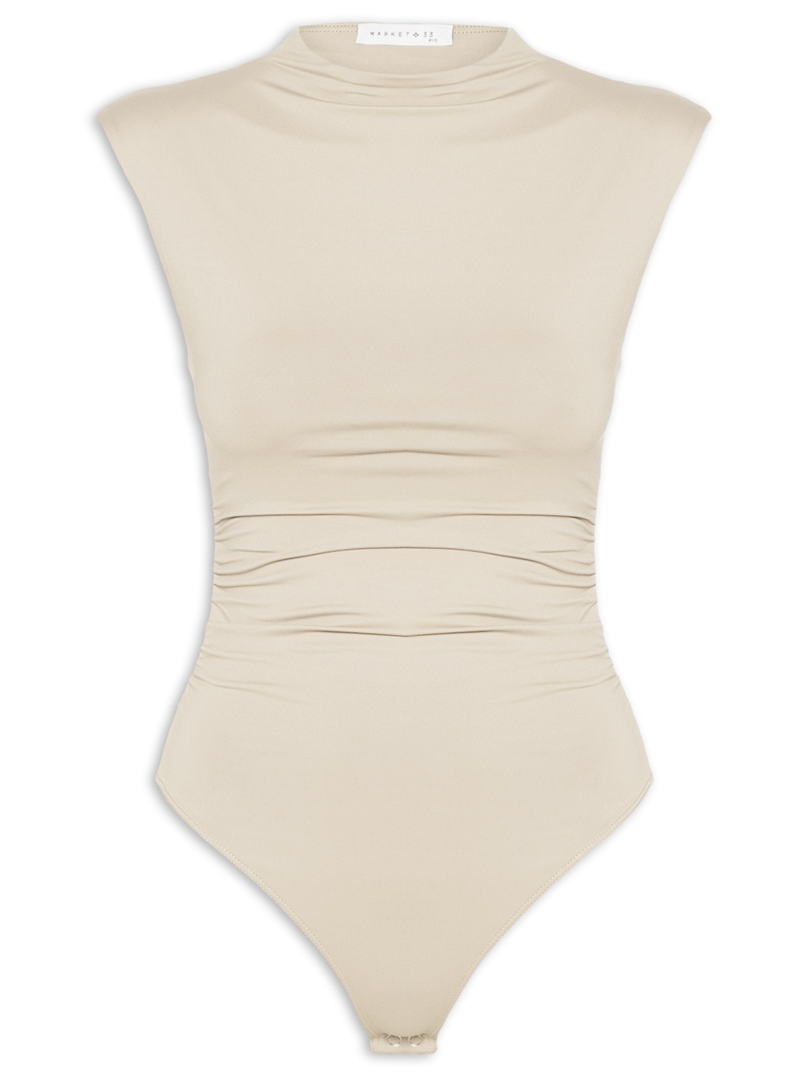 Body Feminino Em Malha Com Drapeados Laterais Bege Market 33