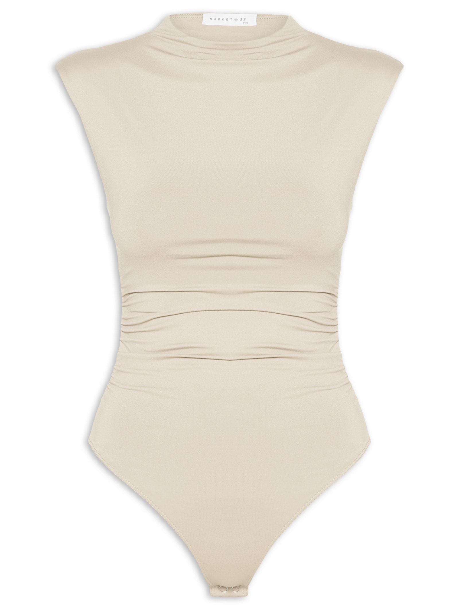 Body Feminino Em Malha Com Drapeados Laterais Bege Market 33