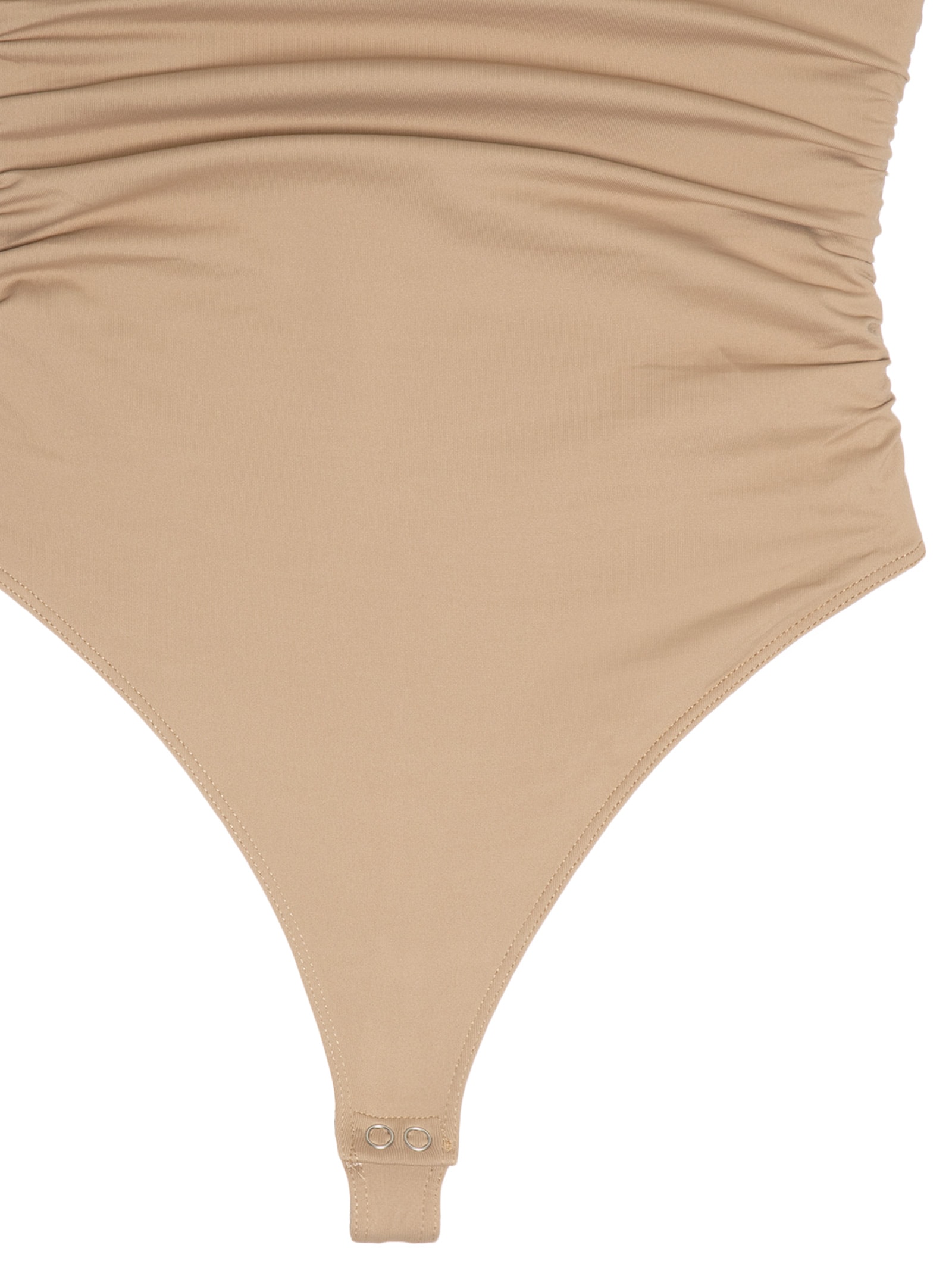 Body Feminino Em Malha Com Drapeados Laterais Bege Market 33