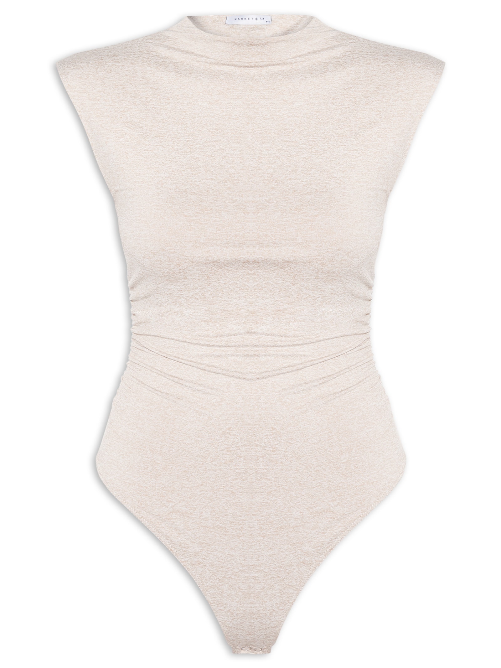 Body Feminino Em Malha Com Drapeados Laterais Bege Market 33