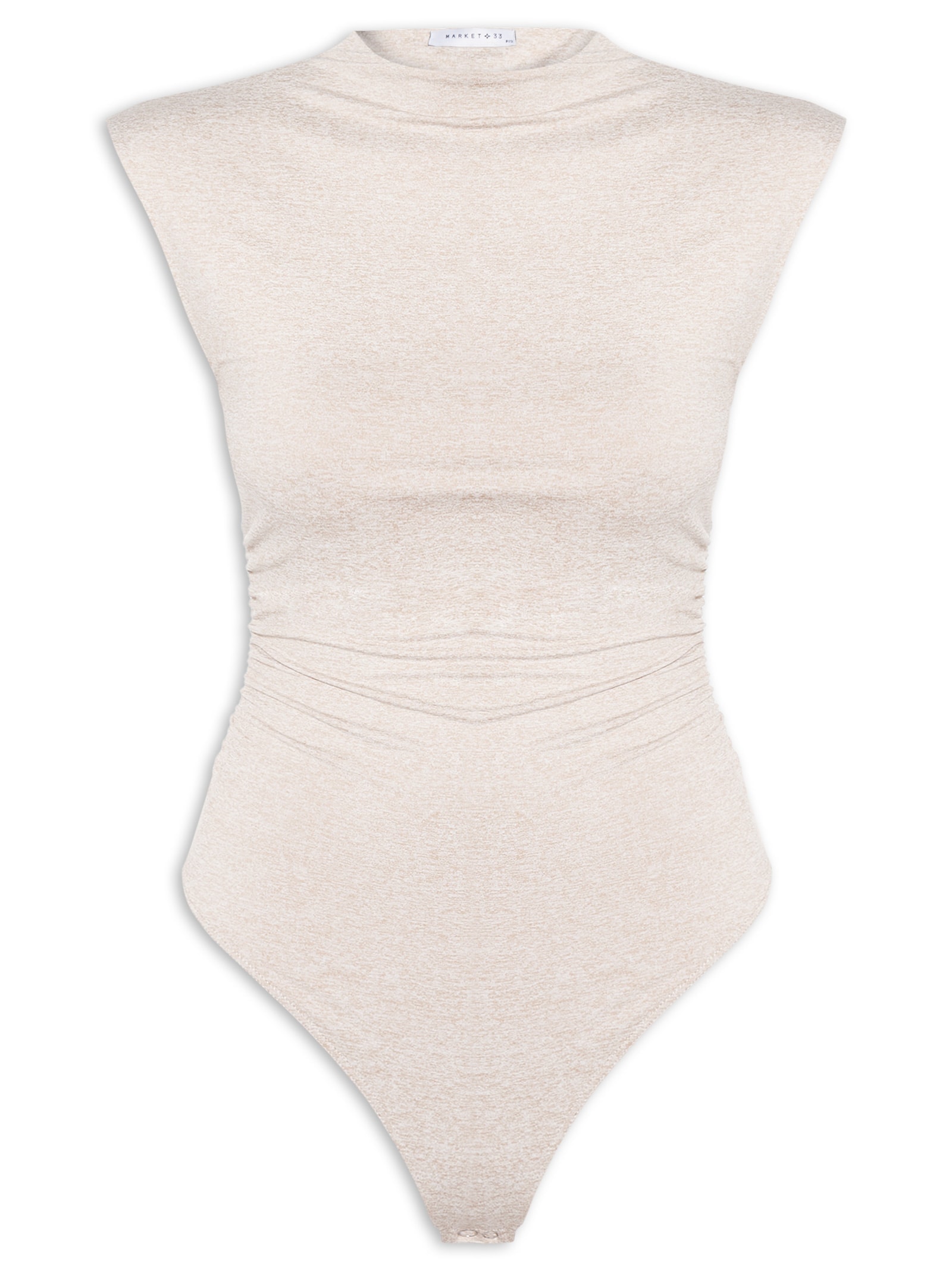 Body Feminino Em Malha Com Drapeados Laterais Bege Market 33