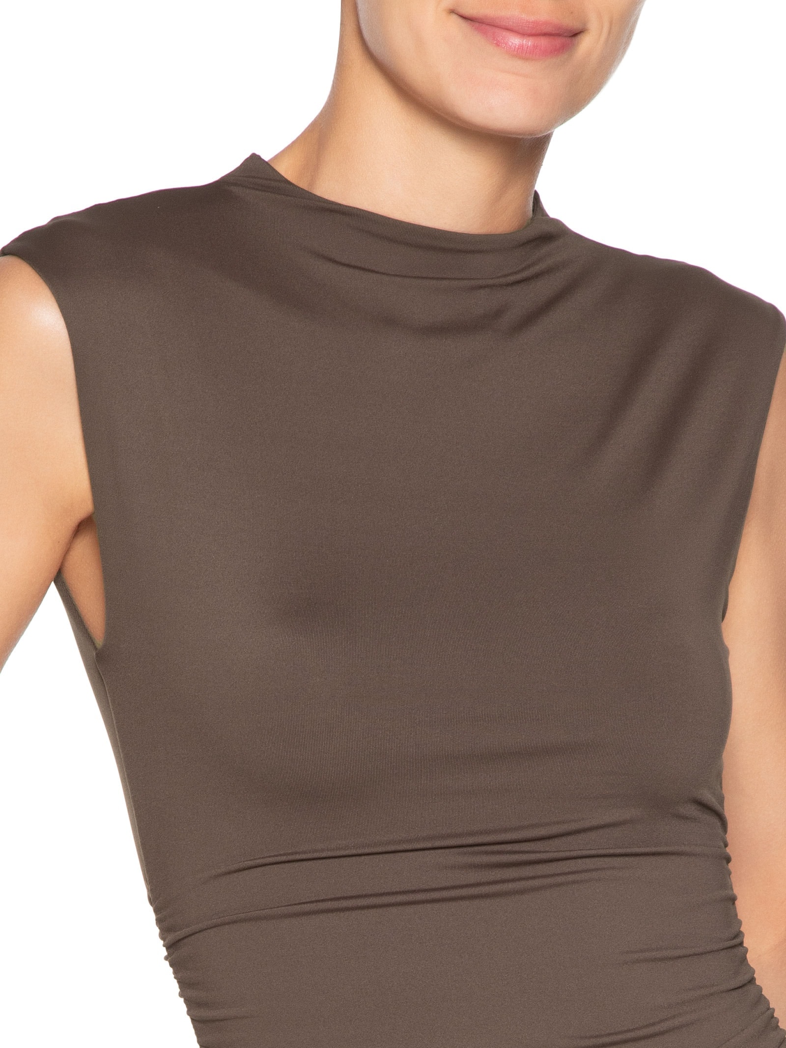 Body Feminino Em Malha Com Drapeados Laterais Marrom Market 33