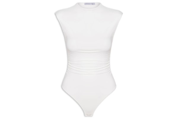 Body Feminino Em Malha Com Drapeados Laterais - Off White