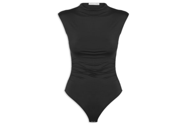 Body Feminino Em Malha Com Drapeados Laterais - Preto