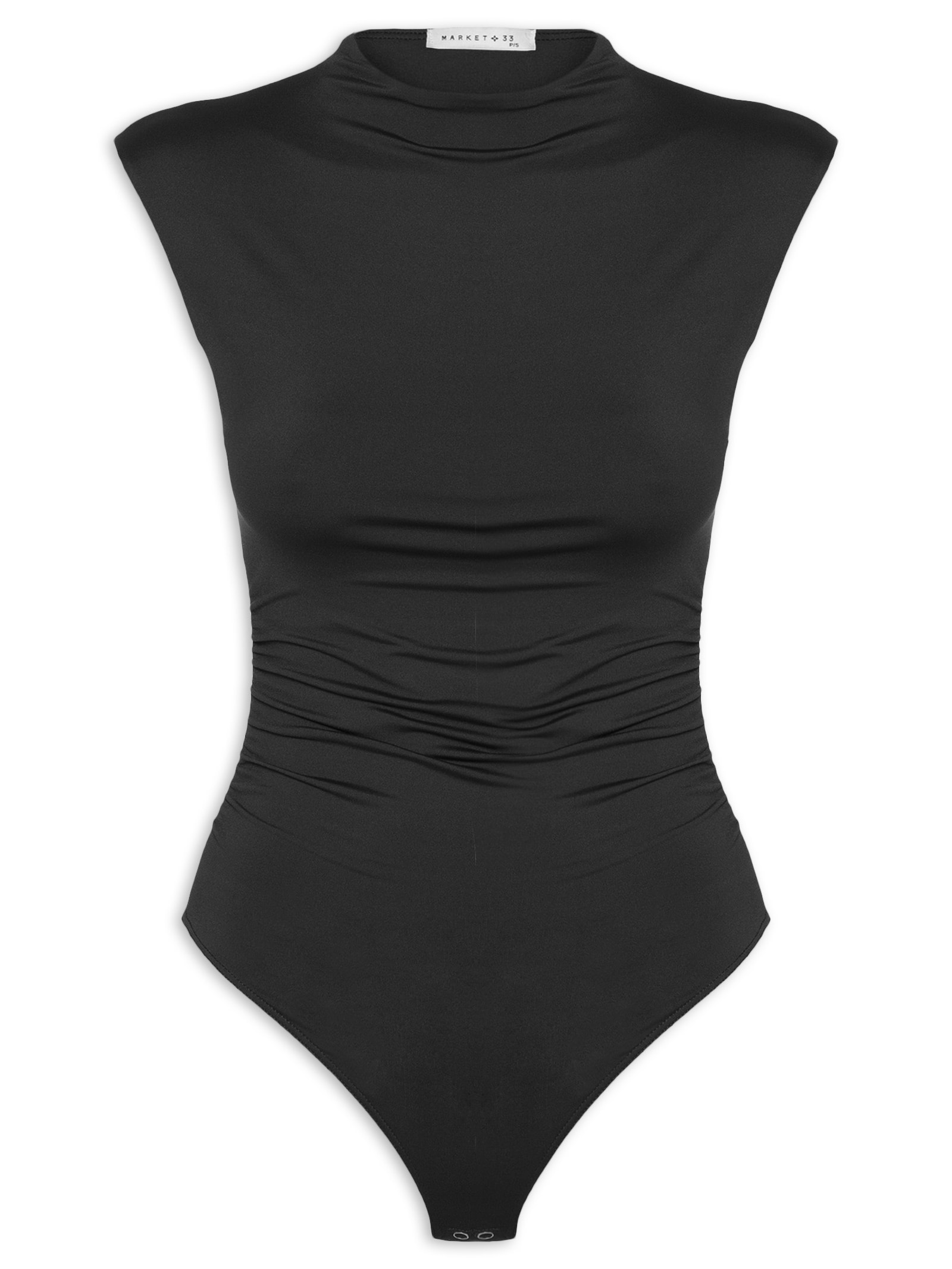 Body Feminino Em Malha Com Drapeados Laterais Preto Market 33