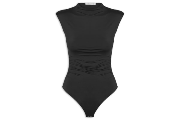Body Feminino Em Malha Com Drapeados Laterais - Preto