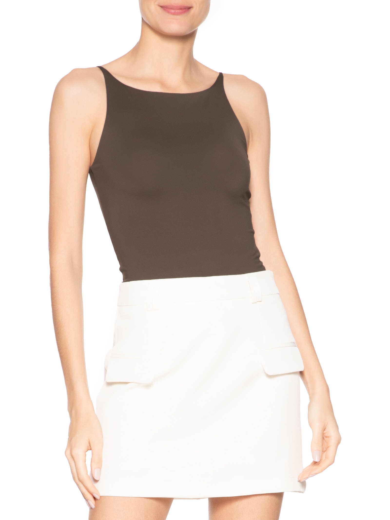 Body Feminino Em Malha Marrom Market 33