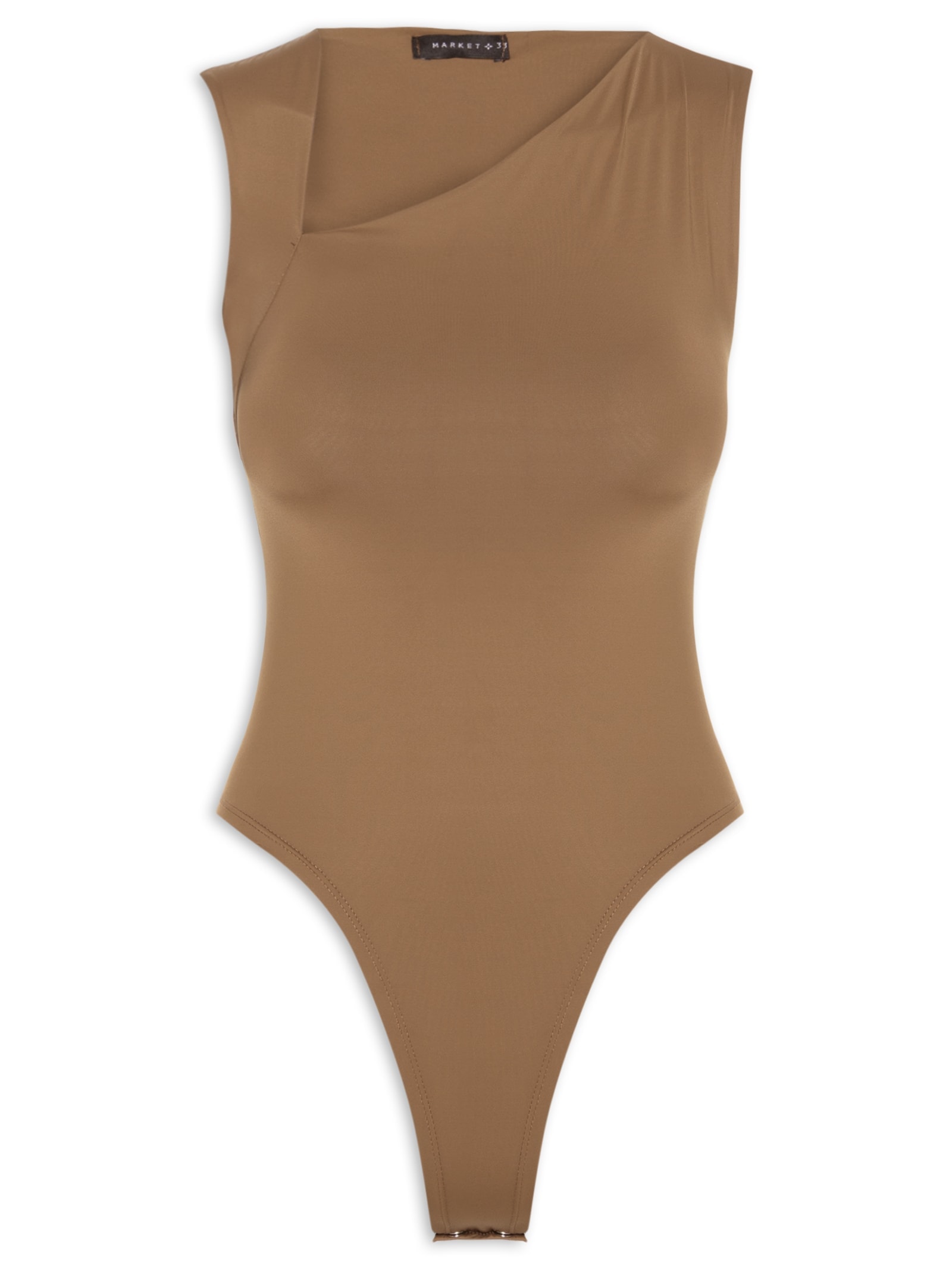 Body Feminino em Poliamida com Decote Assimétrico – Marrom Market 33