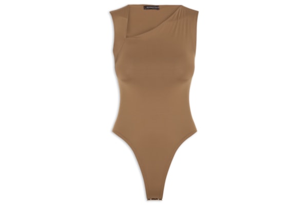 Body Feminino em Poliamida com Decote Assimétrico – Marrom