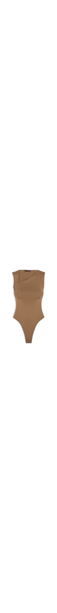 Body Feminino em Poliamida com Decote Assimétrico – Marrom